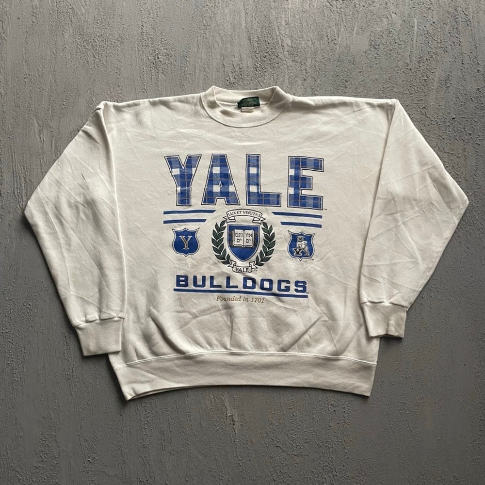 Vintage Yale Bulldogs Crewneck Sweatshirt Men XL White 90s American Eagle